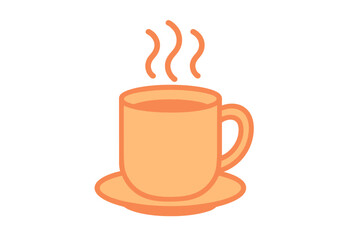 Simple graphic representation of a steaming hot cup of coffee or tea served on a small saucer