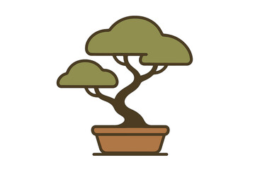 Minimalist ornamental bonsai tree with green foliage in a terracotta container