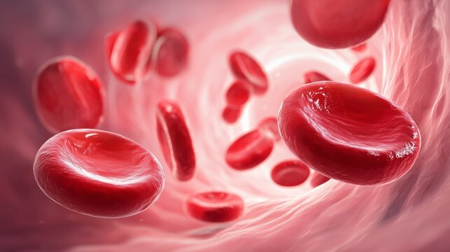 red blood cells flowing inside vessel in clean minimal medical illustration