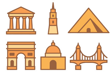 Fototapeta premium Famous world travel landmarks and architectural monuments in flat design