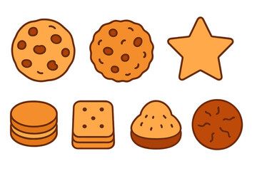 Assortment of sweet baked goods including chocolate chip cookies and star shaped biscuits