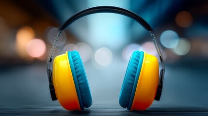 Headphones rest on polished wooden table surface audio accessory provides listening experience on table