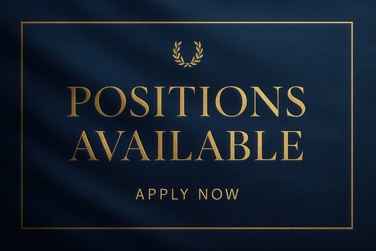 Elegant banner with POSITIONS AVAILABLE and APPLY NOW call to action, polished style, attracting job seekers with a professional offer.