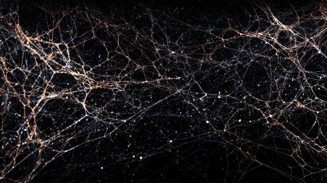 Intricate spider web structure against a stark black background