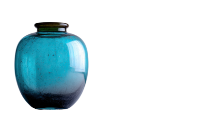 Teal glass vase, rounded shape, dark rim