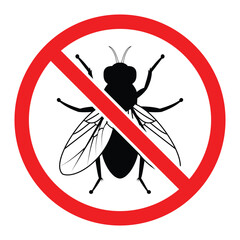
No Fly Sign Vector Illustration – Insecticide, Anti Fly Pest Control Warning Icon and insect killer symbol
