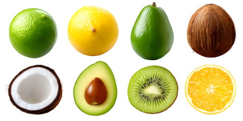 Various fruits displayed neatly on transparent png background