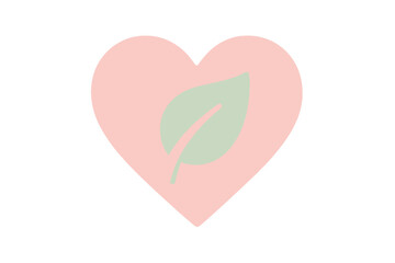 Minimalist heart shape with green leaf symbolizing organic and ecological concepts