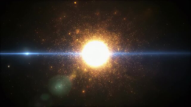 Golden Starburst Explosion with Anamorphic Lens Flare in Space. - Powered by Adobe