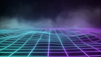 Retro Futuristic Neon Grid Landscape Animation Loop. - Powered by Adobe