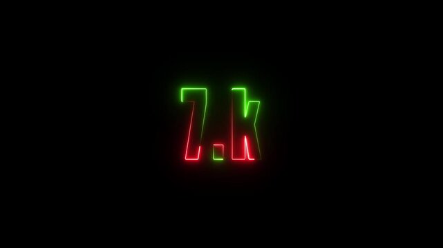 7 k text font with neon effect, 7 k followers, Thank You, social sites post. Thank you followers congratulation. 7 K subscribers modern animation banner design.4k animation.