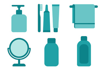 Flat design set of essential personal hygiene and bathroom accessories
