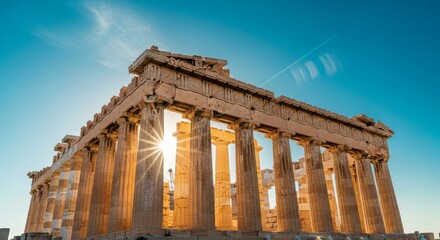 Obraz premium Ancient parthenon temple at sunrise in athens greece