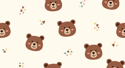 Obraz premium A cute pattern of brown bear faces and tiny triangles.
