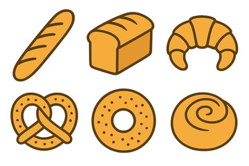 Assortment of fresh bakery items baguette loaf croissant pretzel bagel and sweet roll