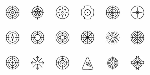 Diverse collection of target and compass icons representing goals, direction, focus, and strategy, perfect for business and project planning visuals