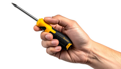 Professional Studio Shot of a Person&rsquo;s Hand Gripping a Modern Ergonomic Screwdriver Designed for DIY and Technical Maintenance Tasks