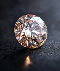 Beautiful Round Diamond on Dark Background with Reflections and Sparkles