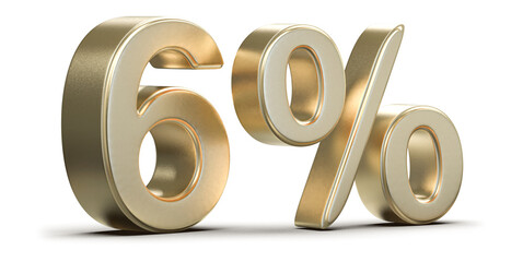 Golden Six Percent 3D Render on Grey Background