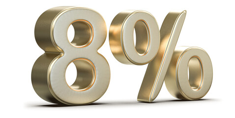 Golden 8 Percent Symbol on Isolated Background