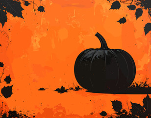 Minimalist Halloween Poster with Black Pumpkin Silhouette on Orange Background