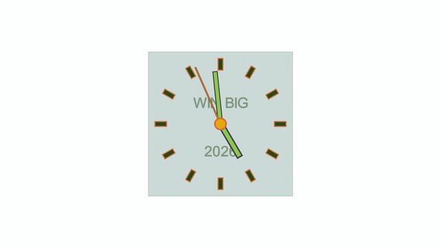 This features four square clocks in a quadrant, displaying time moving toward the year 2026. Each clock has the words WIN BIG 2026 printed at the top