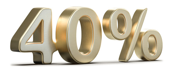 Golden 3D 40 Percent Sign for Discount, Sale, and Promotion Offers