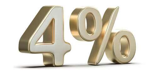 Golden 4% Symbol, Discount, Interest Rate, Promotion, 3D Render