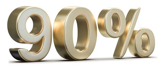 Golden 3D 90 Percent Discount Symbol on Neutral Background