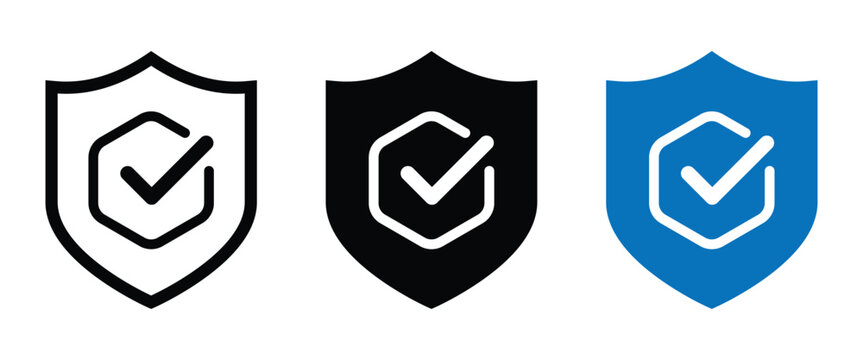 Security shield icon with tick mark. Shield symbol representing protection, safety, trust and more. Transparent vector and PNG 