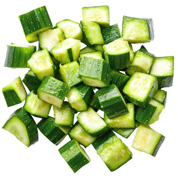 Fresh Cucumber Cubes: A vibrant collection of freshly chopped cucumber cubes, presenting their refreshing textures.