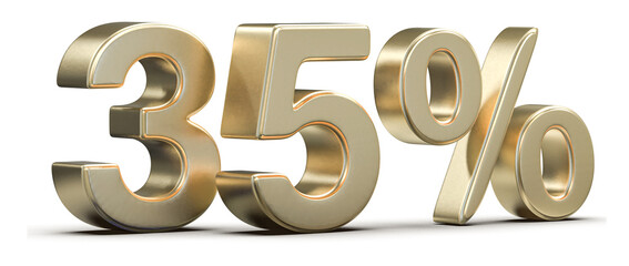 35 Percent Gold 3D Render Isolated on White Background for Discounts