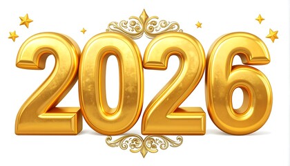 Golden 2026 Numbers with Decorative Elements.