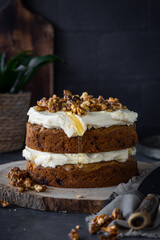 Carrot Cake with Cream Cheese Frosting and Walnuts