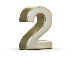 Golden 3D Number Two on Neutral Background