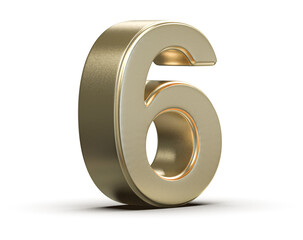 Golden Number Six 3D Render on White Background for Celebrations and Milestones