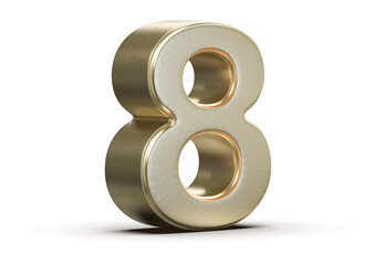 Golden Metallic Number Eight 3D Render on Neutral Background