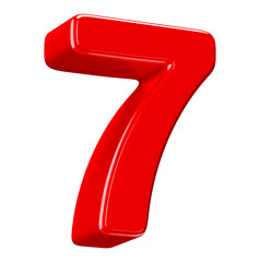 Shiny Red Number Seven 3D Render on White and Black Background
