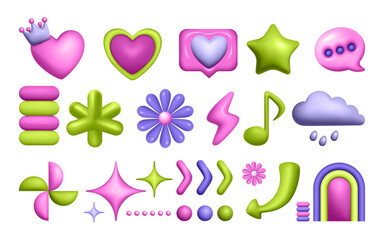 Colorful 3D Element Collection Featuring Hearts Flowers and Symbols