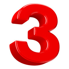 Bold 3D Red Number Three with Glossy Finish on Black Background