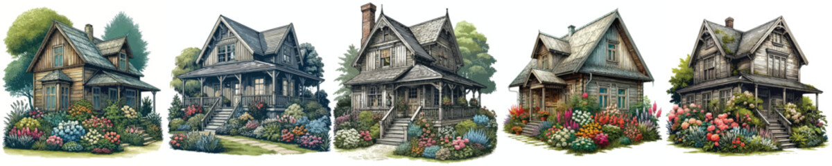 Old house vector set image