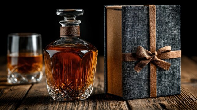 Whiskey gift box with bottle and glass - Powered by Adobe