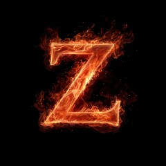 Fiery Letter Z in Flames on Black Background for Creative Designs