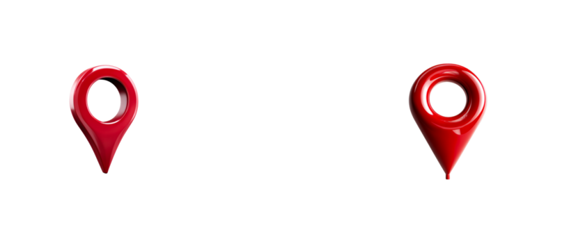 Set of Two glossy red map pin markers isolated