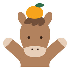 かわいい馬とみかんのイラスト。午年、ベクター、2026年、正月、年賀状
