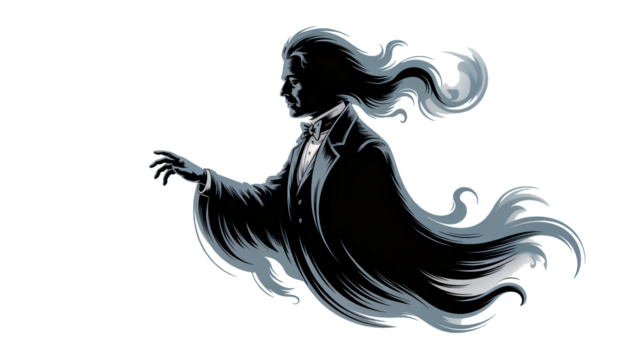 Elegant silhouette of a man in formal attire with flowing hair, a dynamic artistic illustration perfect for design projects