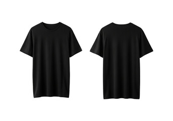 Front and back view of a blank black tshirt isolated on transparent background, perfect for showcasing your designs
