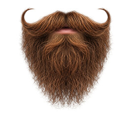 A full and bushy brown beard with curled mustache tips, perfect for adding character, isolated on transparent background