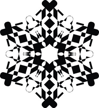 a black-and-white geometric pattern that is similar to Aztec or Native American tribal motifs. It is a symmetrical design often referred to as a mandala. 