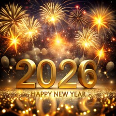 Golden 2026 Happy New Year Fireworks Display celebration